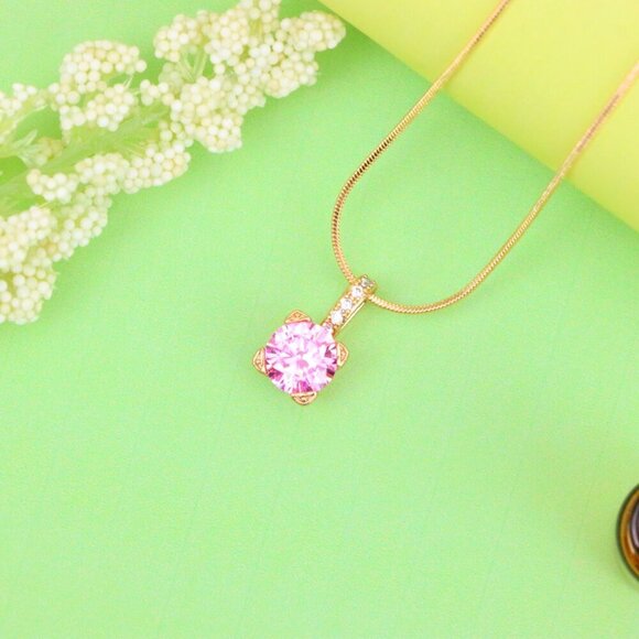 "Elegant Pink Round Pendant with Gold Plated Sparkling Bail Detail, XPPT1720 - Picture 2 of 13